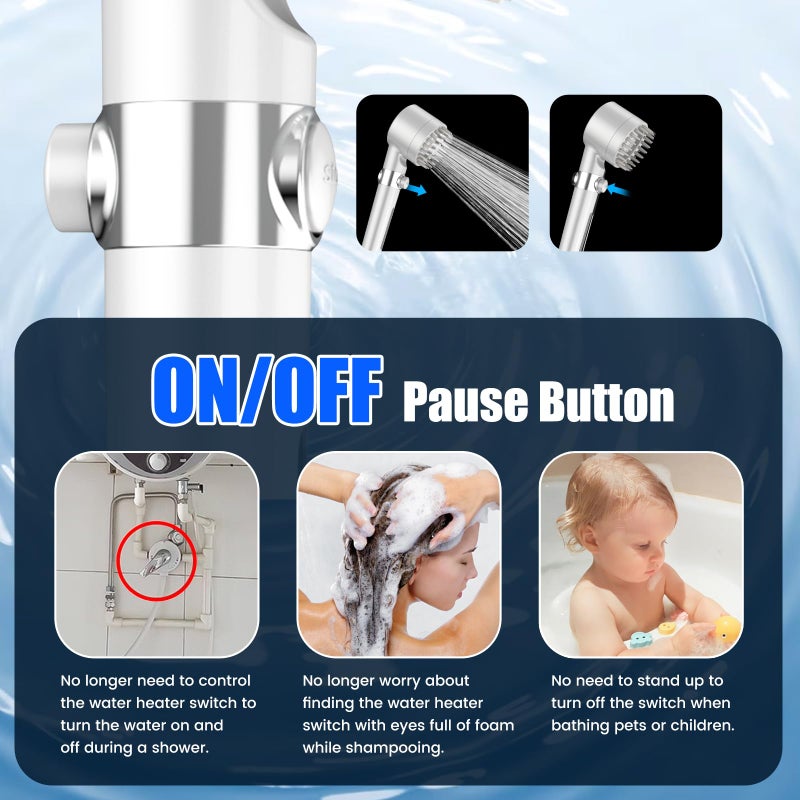 PWERAN Filtered Shower Head with Handheld  High Pressure 3 Spray Mode Showerhead with 18 Stage Water Softener Filters for Hard Water - Handheld Shower Head-Remove Chlorine-White - Image 5